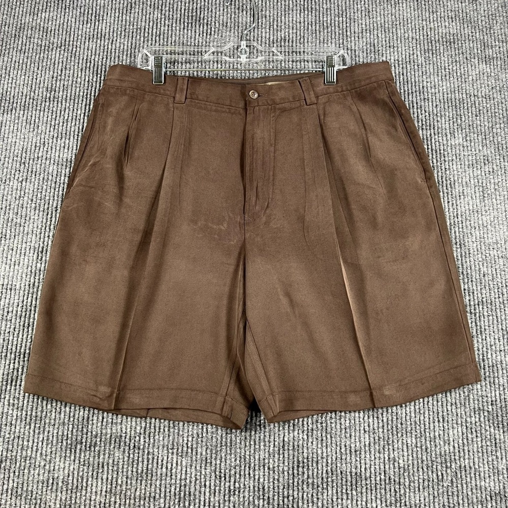 Tommy Bahama Silk Shorts Mens Size 38 Brown Pleated Casual Golf Outdoor Comfort